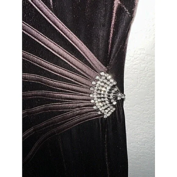 Tadashi Collection Dress Size Small Womens Long Sleeve Purple Velour Jewel Maxi - Picture 4 of 6